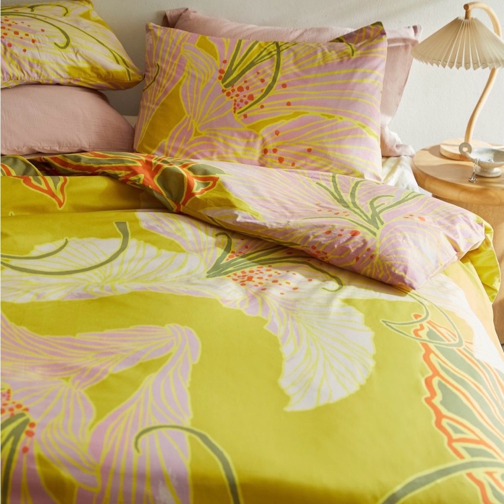 Urban Outfitters Yellow and Pink Floral Duvet Cover